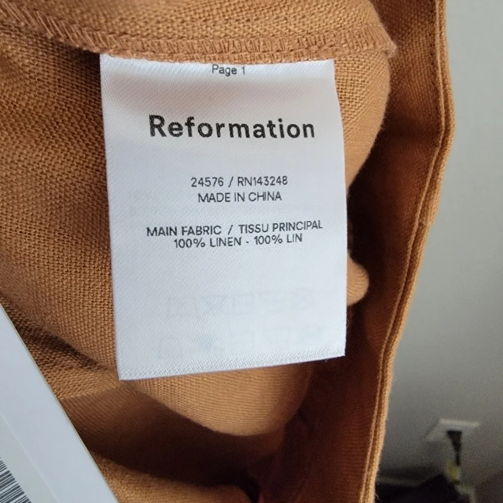 Reformation Justin Linen Pant in Barley size 2 NWT